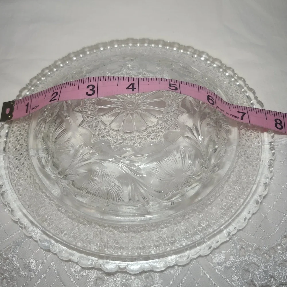 Antique EAPG Indiana Pressed Glass Shallow Dish Bowl‎ ROSEPOINT BAND WATER LILY